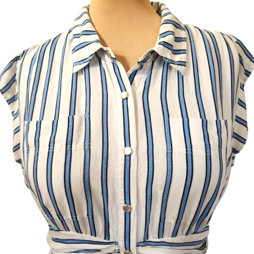 DEREK LAM 10 Crosby Striped Twist Waist Shirt Dress - Size 18 - Picture 5 of 14